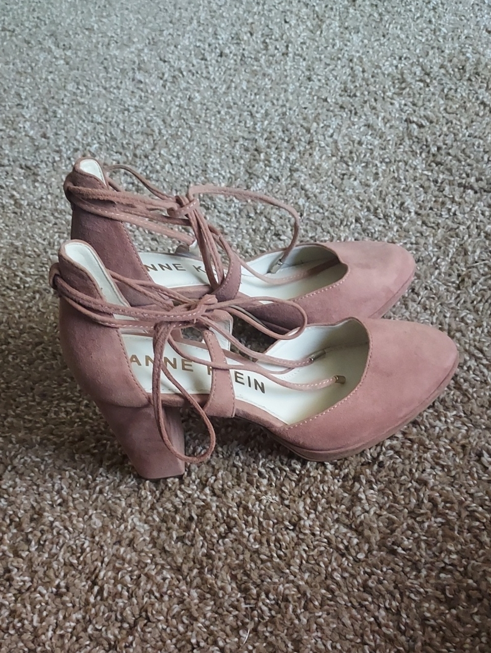 Anne Klein Dusty Rose Suede Ankle Wrap Shoes
